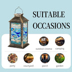 Solar Lantern Stained Glass Window Panel Flowing Waves Colorful Bubbles Blue Tones Outdoor Waterproof Garden Hanging Lantern Solar Powered Lighting Outside Table Lamp for Patio Deck Camping 1 Pack - Image 5
