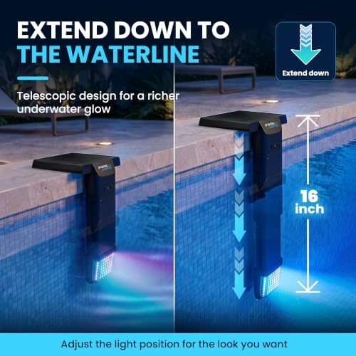 Solar Pool Light for Inground Pools Only, 56 LEDs 3-Sided 180° Wide Glow, Remote Control, 10 Colors 4 Modes, 3 Brightness Levels, Extendable Underwater Effect, IP68 Waterproof, 1 Pack - Image 3