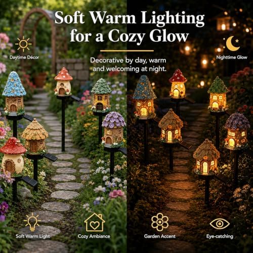 Solar Fairy-Tale Mushroom Cottage Garden Light (Pink) - Image 3