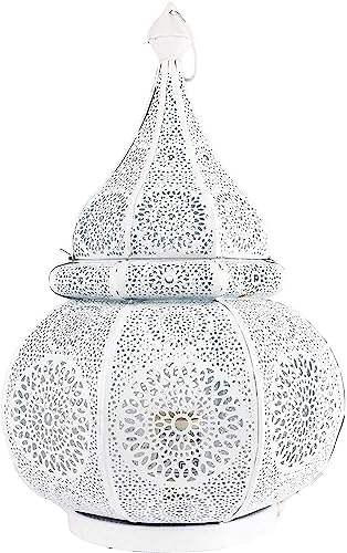 YILLE Vintage Antique Moroccan White Lantern Iron Table Lamp Moroccan Lantern Hanging Oriental Home Decor Candle Lanterns Outdoor Garden - Image 2