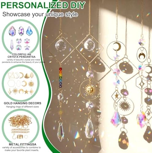 Rivvlive 6 Sets DIY Crystal Suncatcher Kit Sun Catchers Making Supplies Kit with 3 Size Tall Trellis for Potted Plants Indoor Plant Stake Suncatcher Decoration for Office Home - Image 3