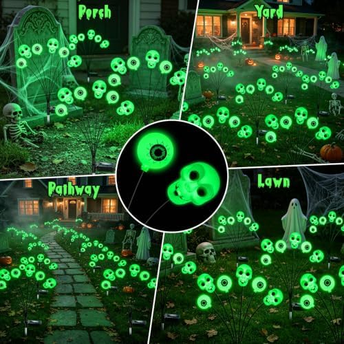 6 Pack Halloween Decorations Outdoor Solar Scary Eyeball Lights (Green) - Image 4