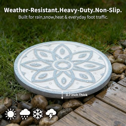 2 Pack Geometric Stepping Stones, 10” Round Cement Garden Path Stones, Mandala Mosaic Tile Design for Outdoor Patio Decor, Non-Slip & Weather-Resistant Fall Garden(Blue) - Image 2