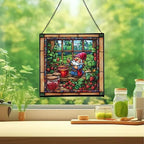 Gnome Making jam Stained Glass Suncatcher – Square Hanging Window Panel for Home, Garden, Nursery, Halloween, Christmas, Memorial Day – Whimsical Glass Art Gift for Gnome Lovers 8ddf8a - Image 2