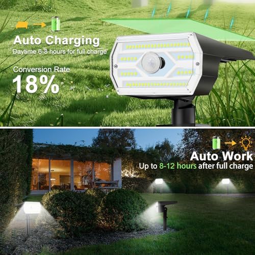 4PCS 60LED Motion Sensor Solar Spot Lights 3 Lighting Modes Outdoor Landscape Lighting for Yard Lighting, IP65 Waterproof Solar Powered Porch Lights for Walkway Patio Garden Lighting Decor - Image 5