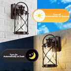 Dusk to Dawn Outdoor Wall Lights Fixtures, Waterproof Exterior Lighting Fixtures with Photocell Sensor,Vintage Coffee-Bronze Metal Cage Lantern Outside Lights for Porch Patio House Garage（2 Pack） - Image 2