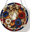 Fall Patriotic Wreath Stained Glass Suncatcher 11.8" Colorful Window Hanging Ornament, Sun Catcher Decor for Bathroom Front Door Living Room Home Wall Garden by FeHuew