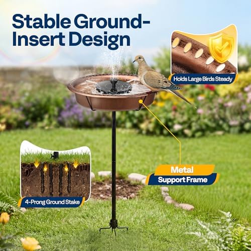 VIVOHOME Oval Bird Bath with Solar Fountain and Metal Ground Stake, Bronze - Image 5