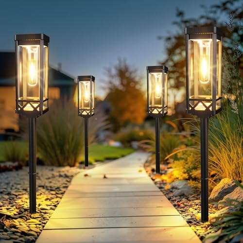 KOOPER Taller Solar Pathway Lights Outdoor, 6 Pack Upgraded Brighter Solar Garden Lights Solar Powered, Up to 15 Hours Outdoor Solar Lights for Yard Landscape Walkway Driveway Sidewalk (Warm White) by KOOPER