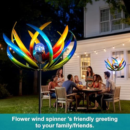 83-Inch Solar Wind Spinner Outdoor Metal, Kinetic Yard Art with Glass Globe - Image 6