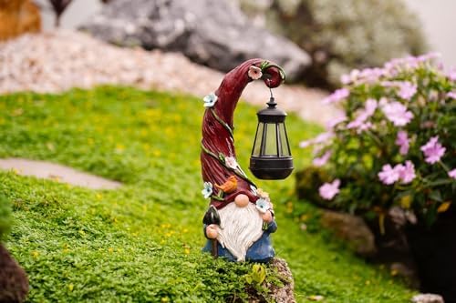 Pohabery Gnome Garden Decor Statue Solar Gnomes Decorations for Yard with Lantern Light Outdoor Decorations for Patio Mom Gift - Image 5