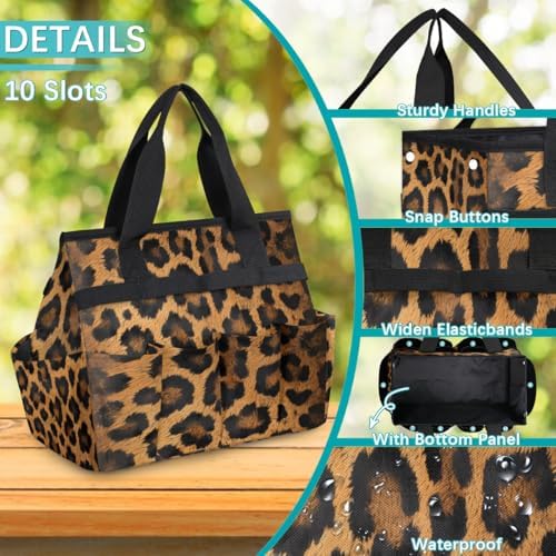 Leopard Print Garden Tool Bag Organizer Heavy Duty Wild Safari Skin Pattern Gardening Tote Bag with 10 Pockets for Women Men Gardening Gifts - Image 6