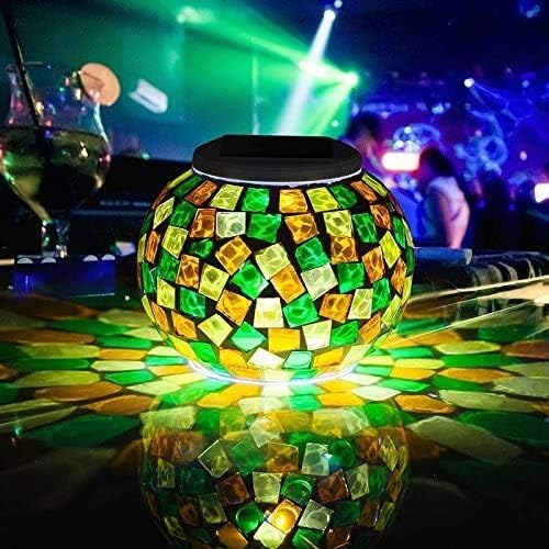 Waterproof Color Changing Table Lamp, Solar Powered Mosaic Glass Ball LED Garden Lawn Night Light Lamps, Party Lights for Home,Yard, Indoor,Outdoor Decoration Lights (Orange+Yellow+Green) - Image 2