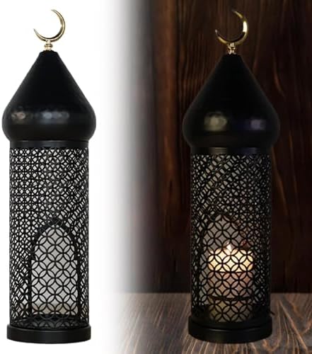 Indoor Lantern Hanging Candle Holder Lantern Led Lamp Iron Lamp with Hollow Frame for Subtle Lighting Suitable for Party Home Study Living Room Event, 36.5cmx9.8cm - Image 6