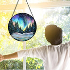 Aurora Landscape Stained Glass Window Hanging Suncatcher Xmas Gifts 9.8" - Image 2