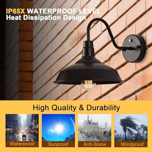 Outdoor Gooseneck Barn Lights with Dusk to Dawn Sensor, 10.6inch Black Farmhouse Exterior Light Fixture Wall Mount, Outdoor Wall Sconces Outside for Farm House Garage Porch Patio 1pack - Image 5