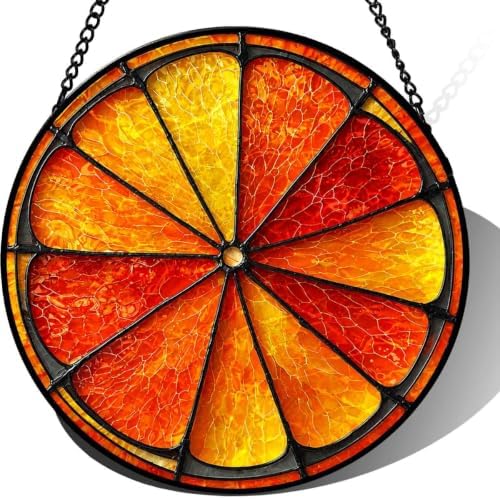 9.84 Inch Stained Glass Suncatcher Citrus Orange Slice Window Hanging Vibrant Fruit Art Decor for Home Unique Kitchen Ornament Gift for Mom Birthday Housewarming Gift by Unknown