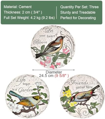 Kunovo 3pcs Garden Décor Stepping Stone, Dimensional Round Walkway Path Stones with Butterflies, Animals or Birds Print, Fun Cute Yard Lawn Step Stone (Size : Birds), 58741 - Image 4