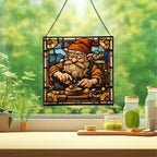 Gnome with Wooden Toys Stained Glass Suncatcher – Square Hanging Window Panel for Home, Garden, Nursery, Halloween, Christmas, Memorial Day – Whimsical Glass Art Gift for Gnome Lovers q52w30 - Image 2