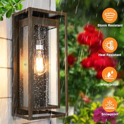 19 Inch Brown Outdoor Wall Light Fixtures, 2 Pack Porch Lights - Image 3
