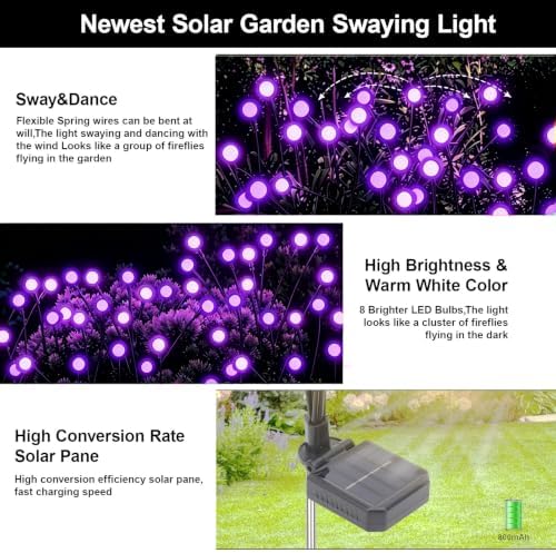 Swaying Solar Firefly Light Outdoor, 4 Pack Purple Firefly Lights - Image 4