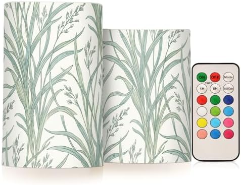 KLL William Morris Rush Grass Pattern Decorative Flickering Outdoor flameless Candles with Timer Electronic Lights Waterproof with timers for Window Window Battery Powered by KLL
