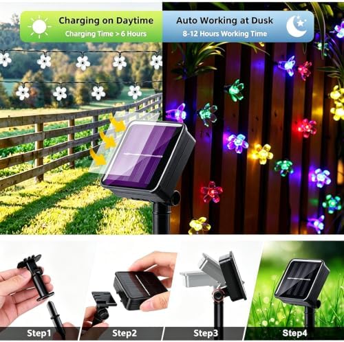 Solar String Flower Lights Outdoor 2 Pack 200 LED 80Ft Multi-Color Christmas Fairy Lights with 8 Lighting Modes, Waterproof Solar Lights Outdoor for Garden Christmas Wedding Xmas Tree Decoration - Image 3