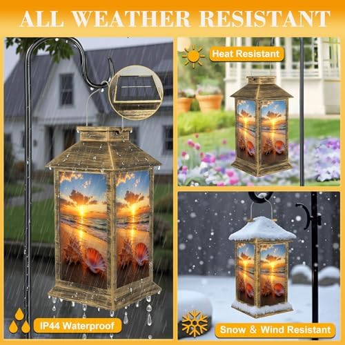 Solar Lantern Outdoor Waterproof Sea Shells Tropical Beach Garden Decor LED Hanging Solar Lights Tabletop Lamp Gifts for Women Mom Outside Yard Patio Porch - Image 3