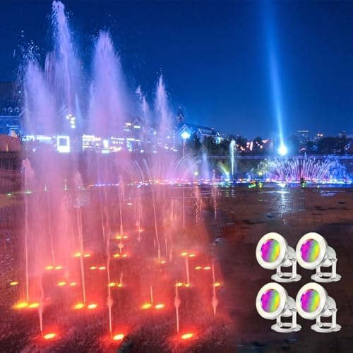 LED Pond Lights with Remote Control, 6W SS316 Stainless Steel RGB Underwater Fountain Light IP68 Waterproof Outdoor Underwater Lights for Pond Waterfall (4) - Image 2