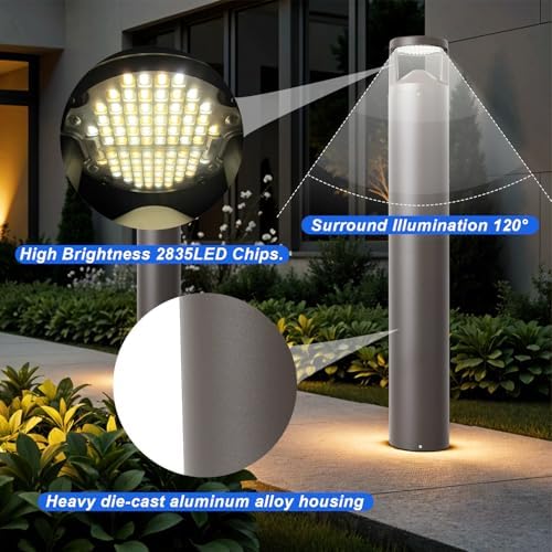 LED Bollard Landscape Pathway Light, 24W 42inch, 0-10V Dimmable, 3CCT - Image 3