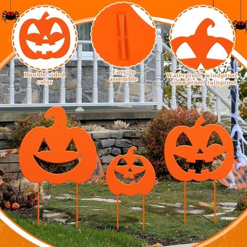 3 Pack Halloween Pumpkins Yard Stake, Metal Halloween Outdoor Decor - Image 5