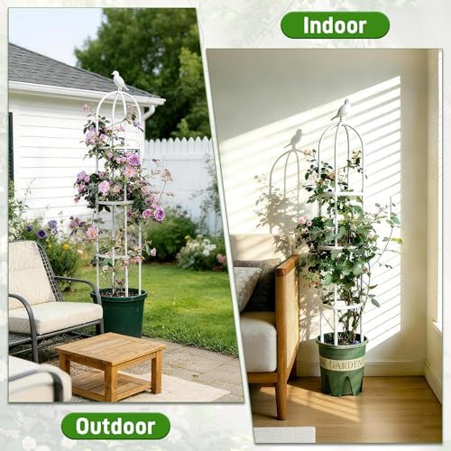 2 Pack Trellis for Climbing Planting Outdoor, 6ft Plant Trellis-Rustproof Metal Pipe with Heavy Duty Plastic Coated, Potted Plant Support for Clematis Vine Jasmine Support (White, 2 Pack) - Image 6