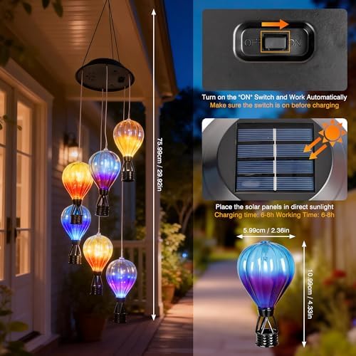 2 Pack Hot Air Balloon Solar Lantern, Outdoor Hanging Garden Decor - Image 2