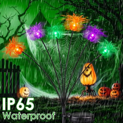 OZS 6Pack 36LED Spider Solar Halloween Decorations Outdoor - Image 2