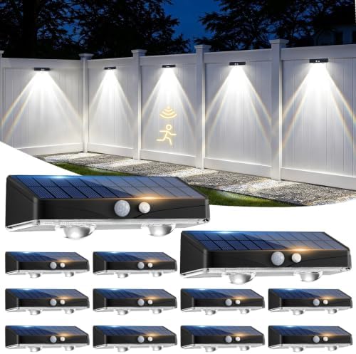kolpop 16 Pack Solar Fence Lights Outdoor with 3 Modes Motion Sensor,IP65 Waterproof Fence Lights Solar Powered,1200mAh 60LM Bright LED Solar Lights for Fence,Patio,Backyard,Wall,Garden(Cool White) by kolpop