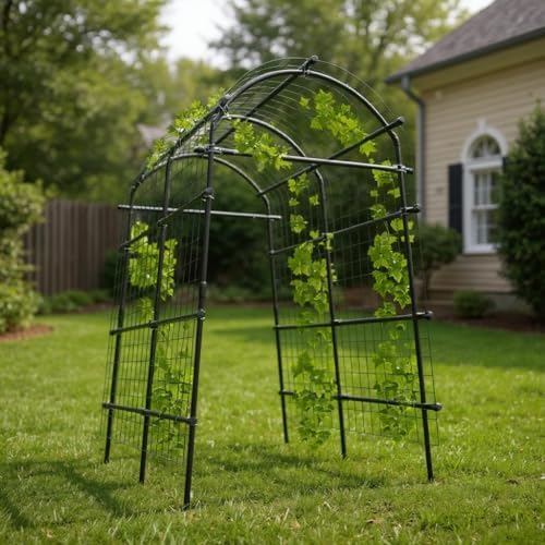 Metal Garden Arch Trellis, 7.6Ft Black for Raised Beds, Plant Support for Cucumbers & Climbing Vegetables with 9 Horizontal Pipe - Image 6