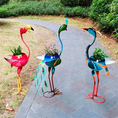 hejhncii Garden Statues Flamingos Planter Sculptures Metal Yard Art Bird Art Outdoor Backyard Decors Lawns Porch Ornaments Outdoor Garden Planter - Image 2