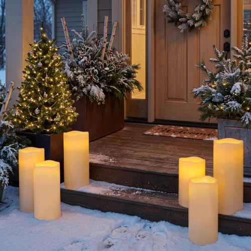 10" 12" 14" x 5" Extra Large Waterproof Outdoor Flameless Candles Battery Operated LED Pillar Candles for Indoor Outdoor Lanterns, Off White, Long Lasting, Set of 3 - Image 7