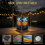 Solar Lantern Outdoor Waterproof Stained Glass Abstract Ocean Waves Sun Vibrant Colors Garden Decor LED Hanging Solar Lights Tabletop Lamp Gifts for Women Mom Outside Yard Patio Porch - Image 2