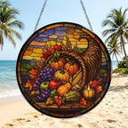 Thanksgiving Grapes Veggies Stained Glass Suncatcher 11.8" Colorful Window Hanging Ornament, Sun Catcher Decor for Bathroom Front Door Living Room Home Wall Garden - Image 3