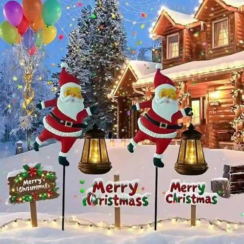 Christmas Solar Kettle Lights Garden Lawn Decorative Lights, 2026 New Hanging Metal Solar Santa Claus Watering Can with LED Light (Warm) - Image 6