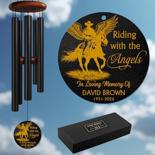 Personalized Memorial Wind Chimes for Outdoors Cowboy Angel Tribute Riding with the Angels Sympathy Gift Custom Name Years for Loss of Loved One Dad Husband Ranch Western Horse Keepsake Hanging - Image 7
