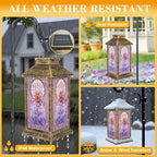 Stained Glass Style Solar Lantern Outdoor Garden Hanging Lantern Stunning Sunflower Stained Glass Art Pastel Mosaic Border Waterproof Solar Powered Lighting Outside Table Lamp for Patio Deck Yard - Image 3