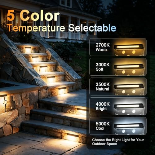 8-Pack 12 Inch Hardscape Lighting, 7W 280LM LED Retaining Wall Lights, 2700K-5000K Selectable,12-24V AC/DC, IP65 Waterproof Low Voltage Step Lights Outdoor, ETL Certified - Image 4