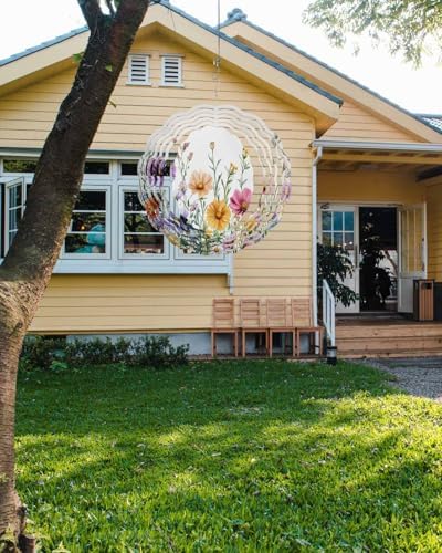 Wind Spinners for Yard Garden, Country Flower Leaf Watercolor Plant 3D Stainless Steel Round Hanging Spinners Indoor Outdoor Kinetic Yard Art,12 Inch, Wildflower Floral - Image 7