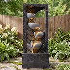 29.1" H Modern Outdoor Water Fountain, 5-Tier Waterfall with LED Lights by Callales