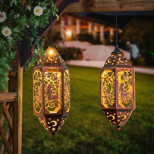 Go2garden 12.4" Solar Outdoor Lanterns Waterproof Garden Gifts Women, Moon Solar Outdoor Lights for Balcony,Backyard Porch Mothers Day Gifts for Mom, Grandma(2Pack, Red Copper) - Image 4