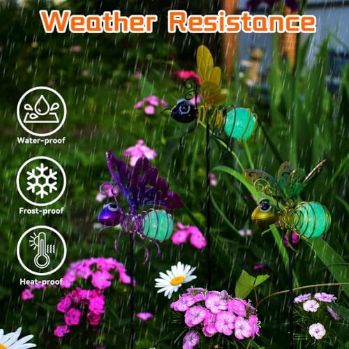 Garden Decor for Outside,3 Pcs Luminous Insect Garden Decorative Stakes,Glow in The Dark Bee Lights Metal Yard Art,Waterproof Outdoor Spring Lawn Patio Pathway Decoration for Mom,Women,Grandma - Image 5