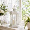 JHY DESIGN Rustic Decorative Lanterns 12" H Medium Candle Lantern Vintage Metal Candle Holder for Indoor Outdoor, Events, Parities, Patio and Wedding(White with Gold Brush) by JHYDESIGN