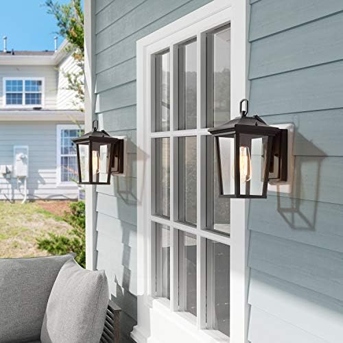 LALUZ Exterior Light Fixtures Farmhouse Wall Mount Lantern Outdoor Sconce with Clear Glass, for Entryway, Yards, Front Porch, Black (11.8") - Image 3